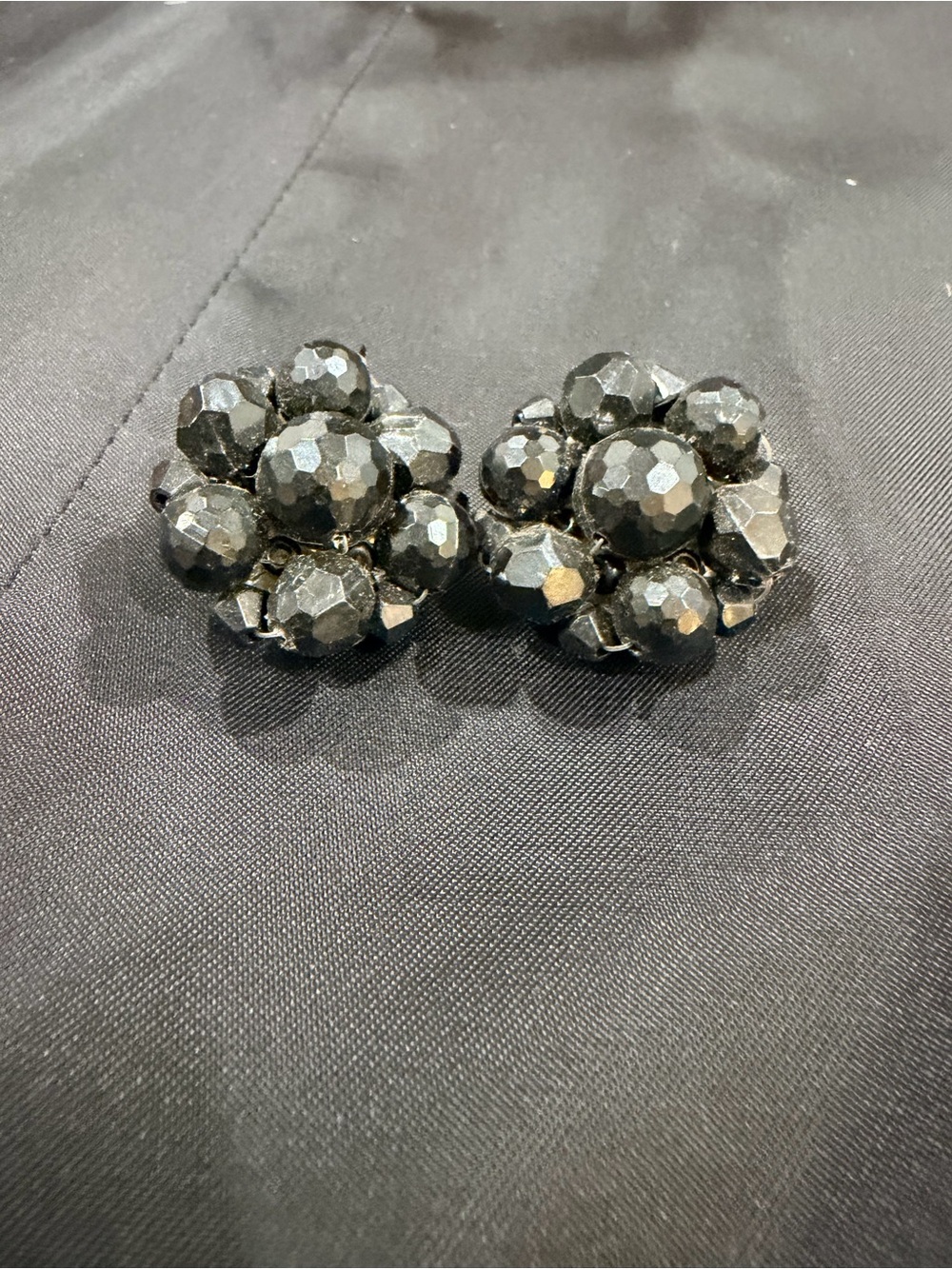 Women's Black Cluster Beaded Clip-On Earrings